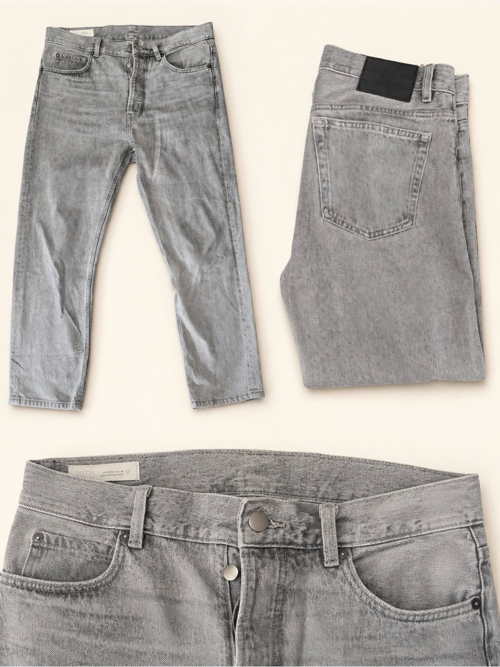 Men’s Zara  Buttonfly - Light Grey Straight-Leg  Jeans 
32/32